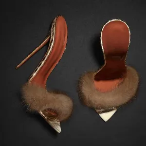 أحذية نسائية فاخرة من فرو المنكLuxury women's mink fur shoes