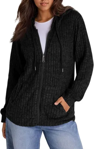 ADHOWBEW Womens Zip Up Hoodie Fashion Long Sleeve Casual Workout Lightweight Drawstring Sweatshirts
