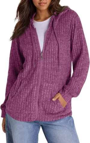 ADHOWBEW Womens Zip Up Hoodie Fashion Long Sleeve Casual Workout Lightweight Drawstring Sweatshirts