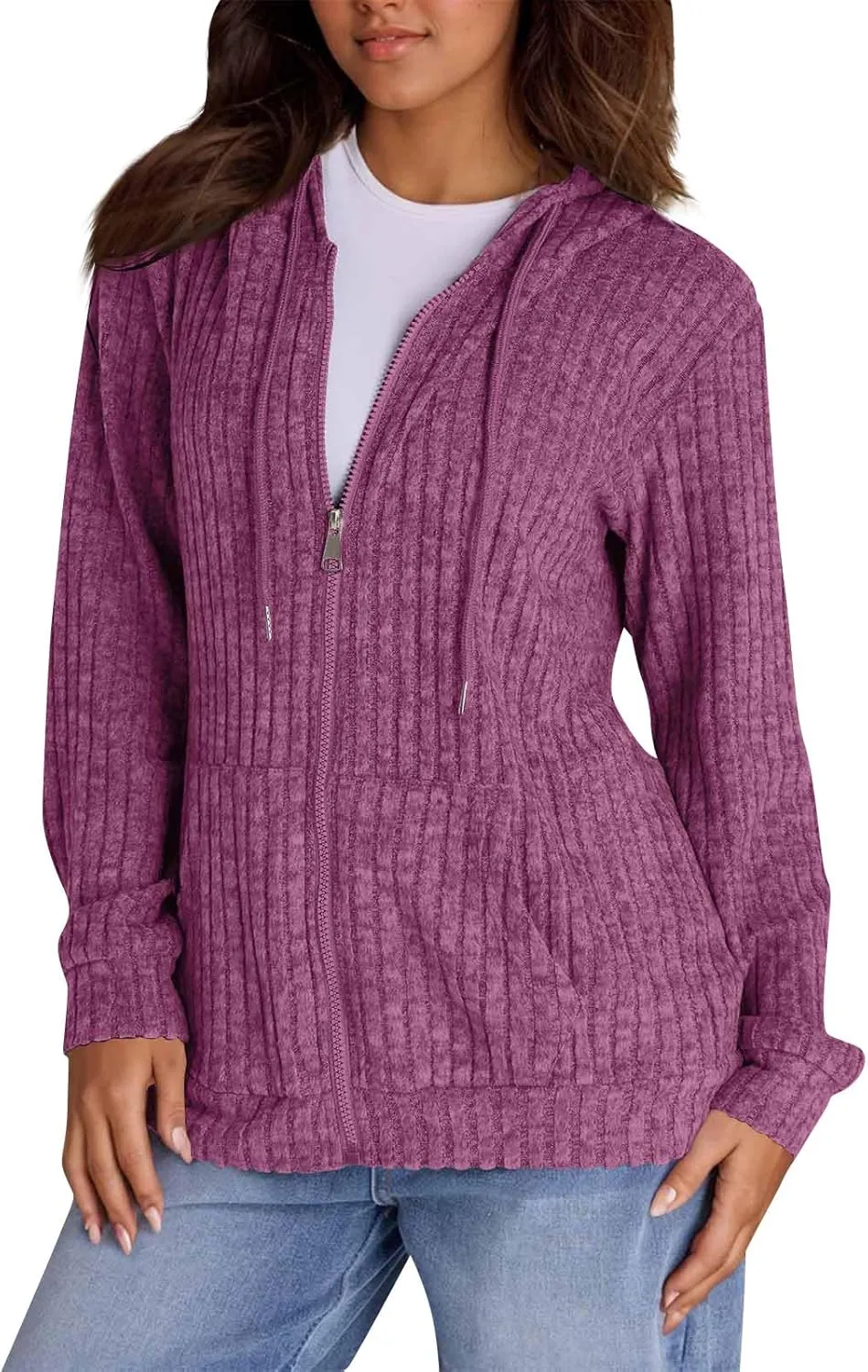 ADHOWBEW Womens Zip Up Hoodie Fashion Long Sleeve Casual Workout Lightweight Drawstring Sweatshirts