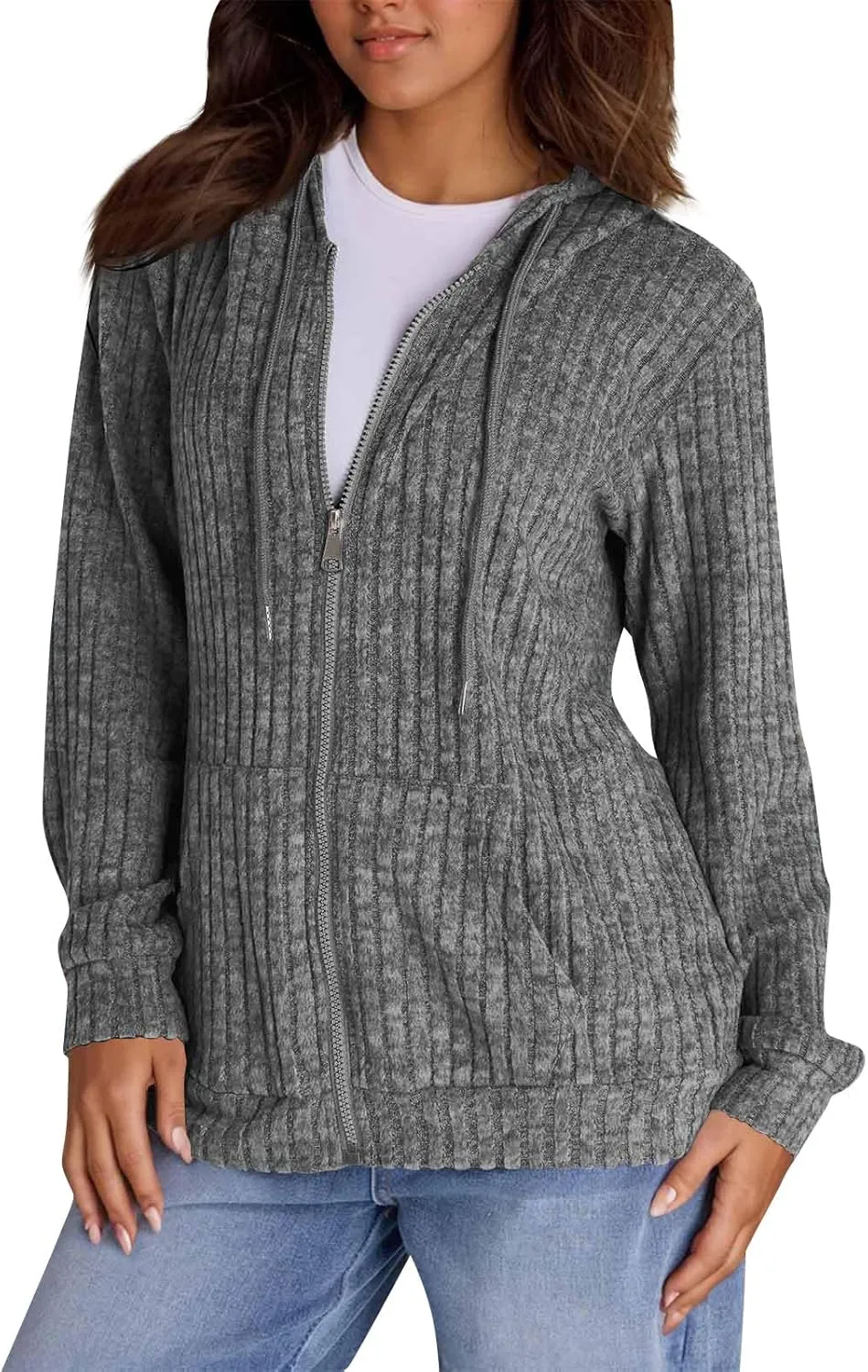 ADHOWBEW Womens Zip Up Hoodie Fashion Long Sleeve Casual Workout Lightweight Drawstring Sweatshirts