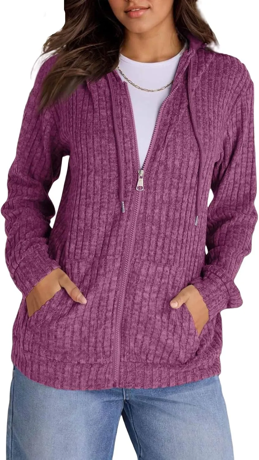 ADHOWBEW Womens Zip Up Hoodie Fashion Long Sleeve Casual Workout Lightweight Drawstring Sweatshirts