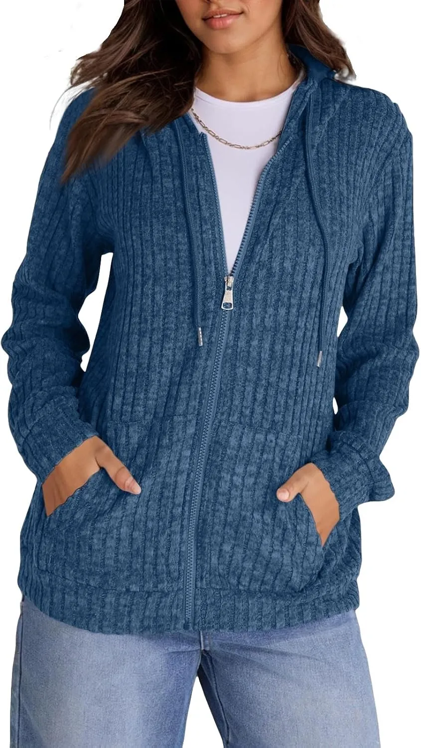 ADHOWBEW Womens Zip Up Hoodie Fashion Long Sleeve Casual Workout Lightweight Drawstring Sweatshirts