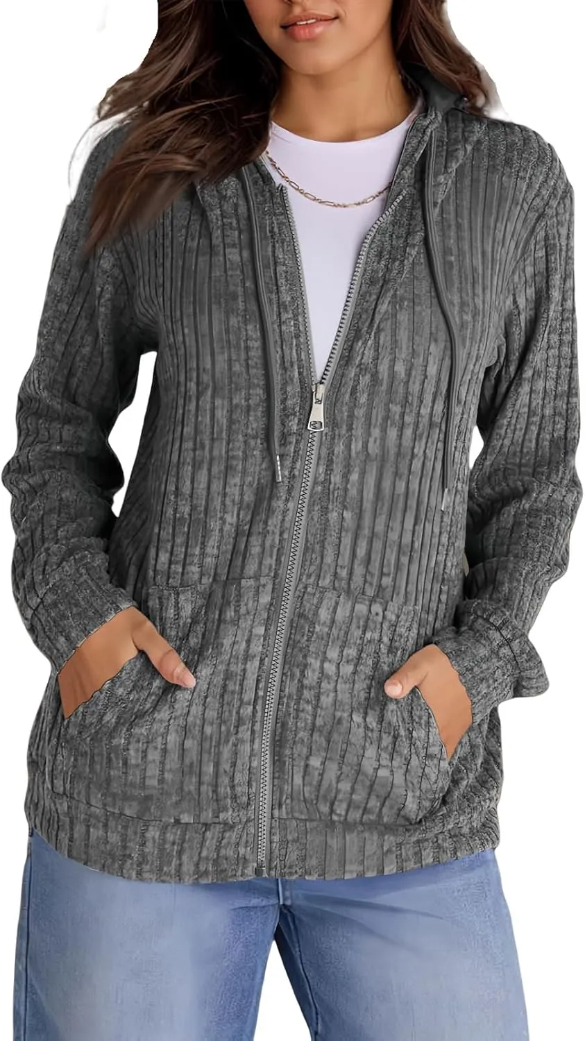 ADHOWBEW Womens Zip Up Hoodie Fashion Long Sleeve Casual Workout Lightweight Drawstring Sweatshirts