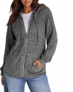 ADHOWBEW Womens Zip Up Hoodie Fashion Long Sleeve Casual Workout Lightweight Drawstring Sweatshirts