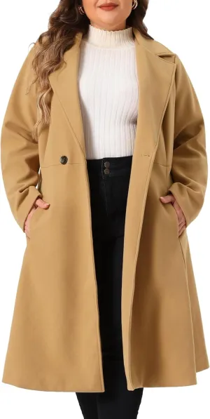 Agnes Orinda Plus Size Coats for Women Notch Lapel A Line Double Breasted Elegant Trench Winter Dress Pea Coats