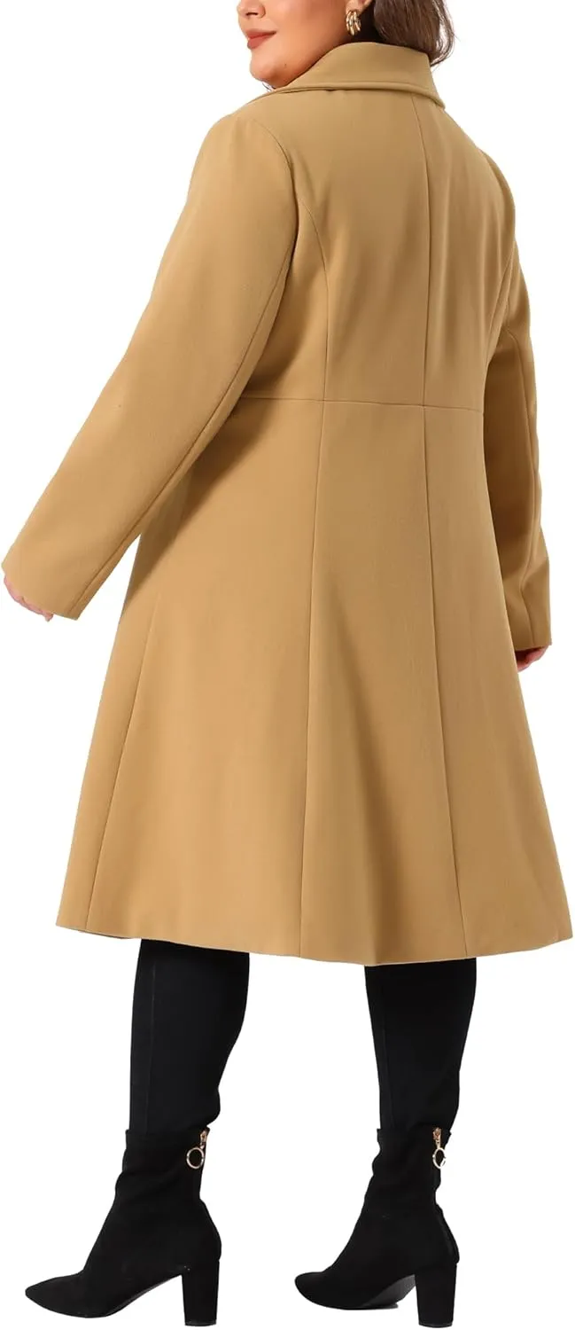 Agnes Orinda Plus Size Coats for Women Notch Lapel A Line Double Breasted Elegant Trench Winter Dress Pea Coats