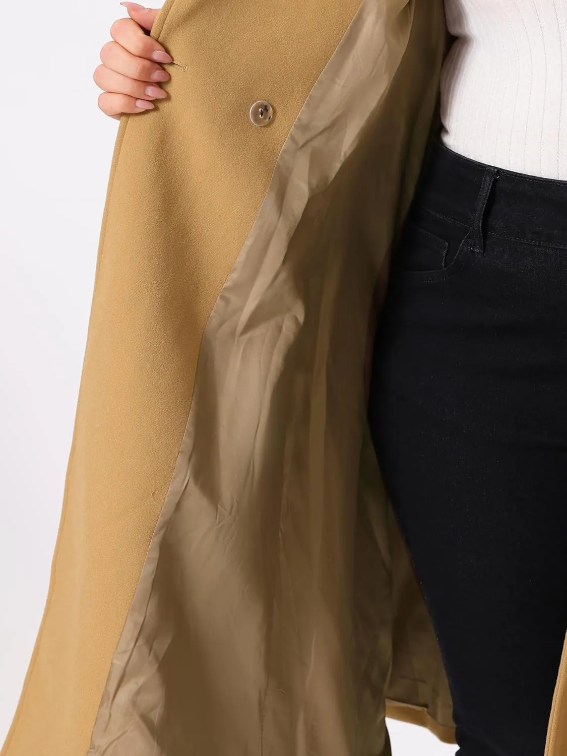Agnes Orinda Plus Size Coats for Women Notch Lapel A Line Double Breasted Elegant Trench Winter Dress Pea Coats