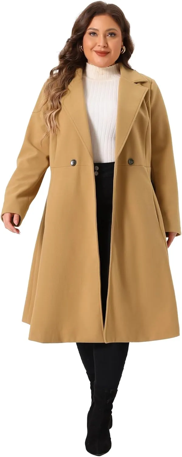 Agnes Orinda Plus Size Coats for Women Notch Lapel A Line Double Breasted Elegant Trench Winter Dress Pea Coats