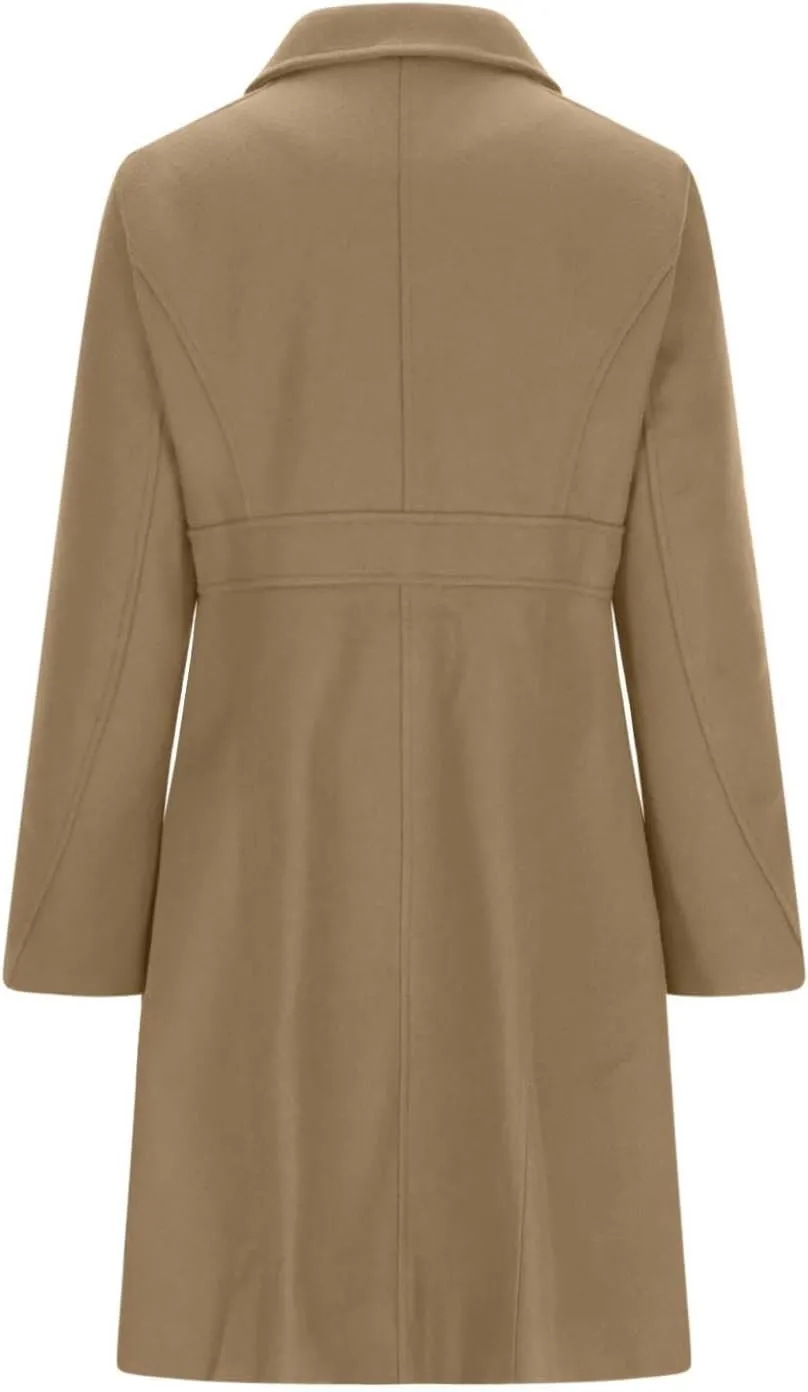 Akklian Womens Winter Woolen Outerwear Overcoat Single Breasted Mid-Thigh A-Line Pea Coat Business Office Elegant Trench Coat