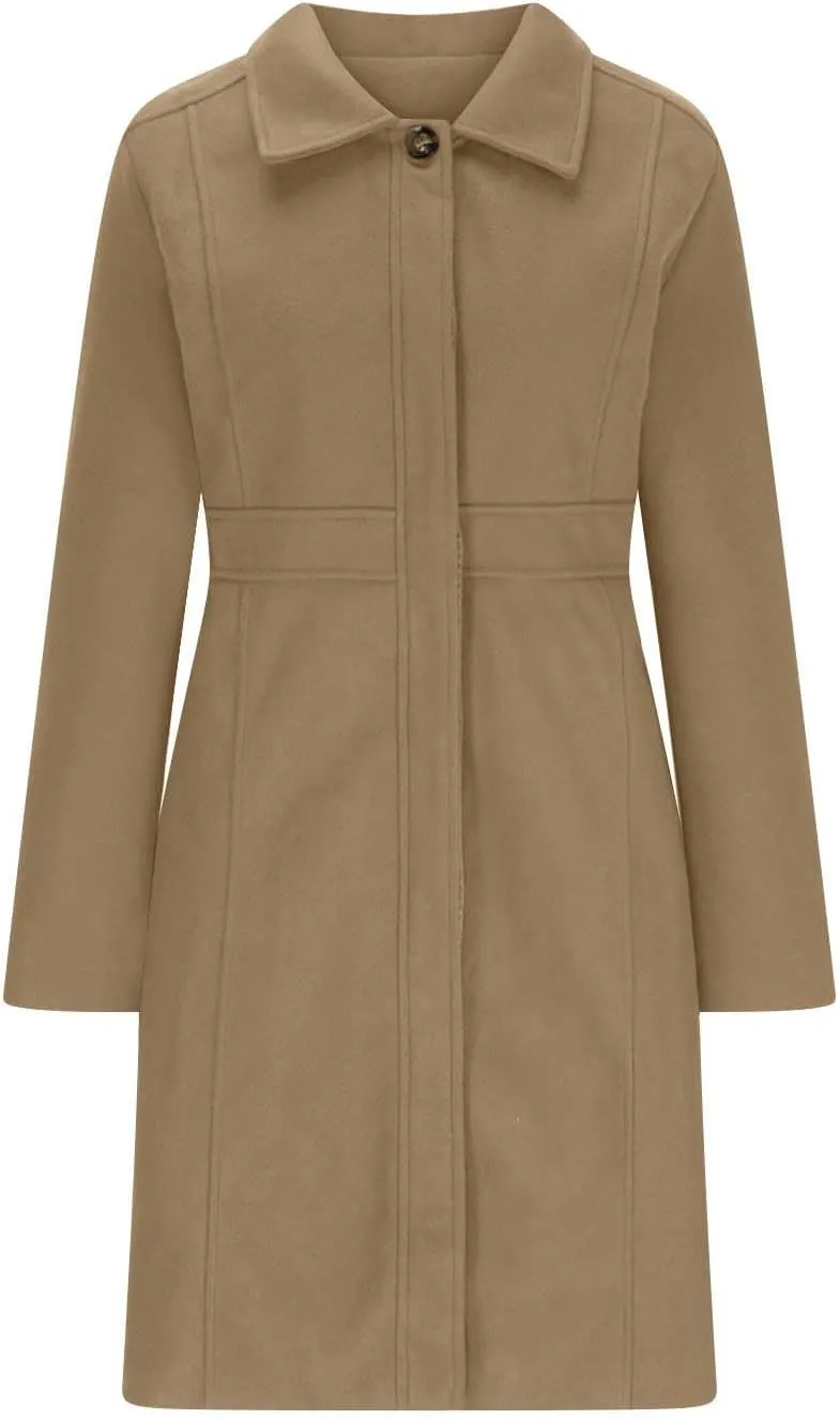 Akklian Womens Winter Woolen Outerwear Overcoat Single Breasted Mid-Thigh A-Line Pea Coat Business Office Elegant Trench Coat