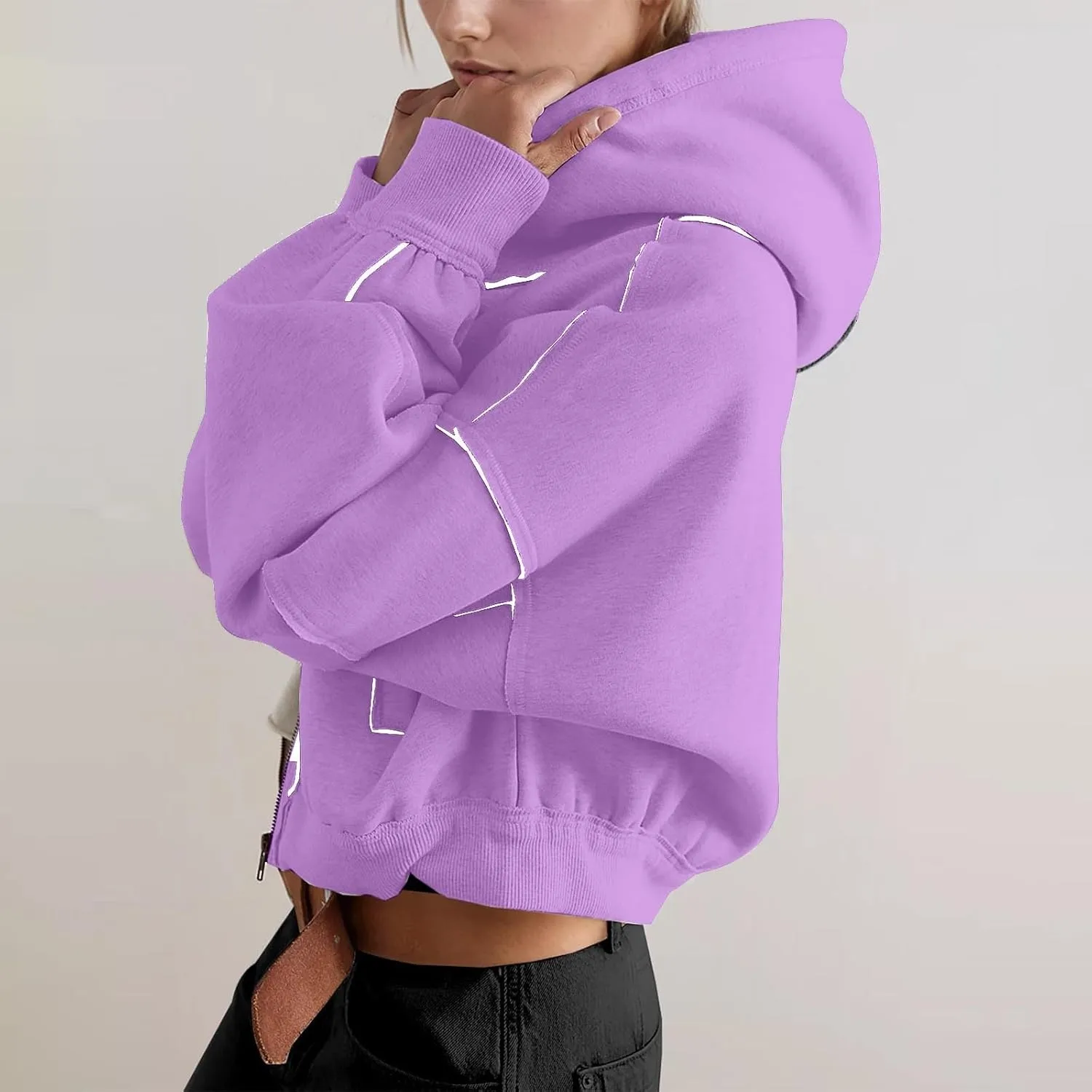 Akklian Zip Up Hoodies for Women Fashion Cropped Sweatshirt Fleece Lined Y2K Fall Teen Girls Preppy Clothes Casual Jackets