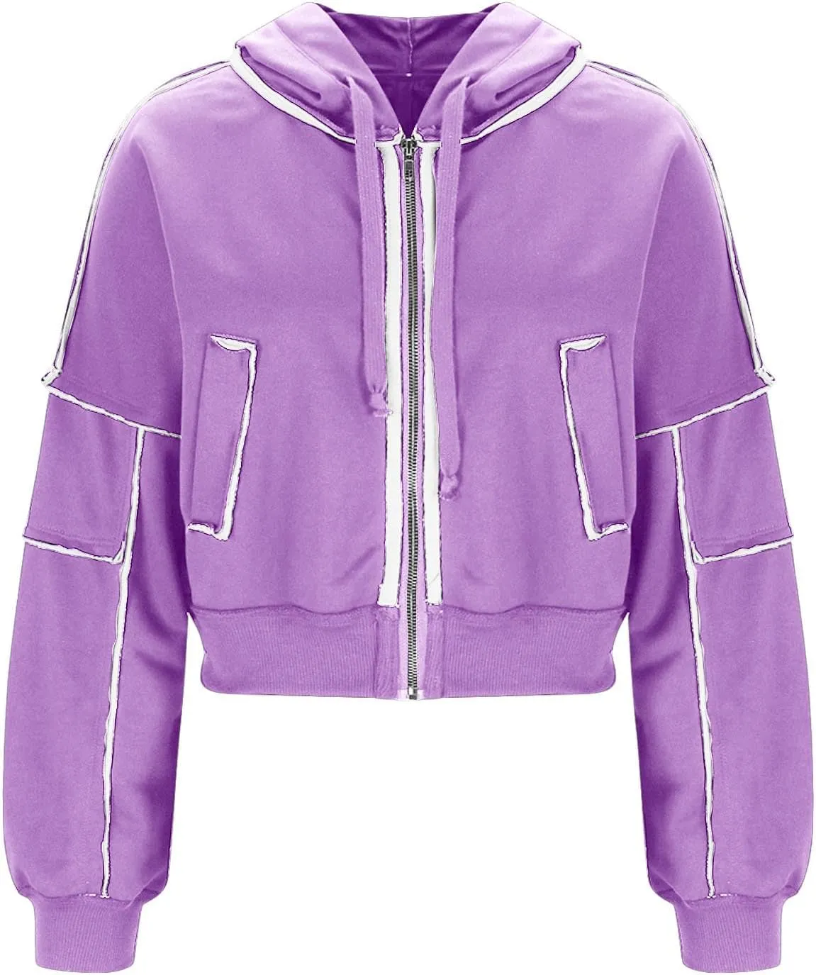 Akklian Zip Up Hoodies for Women Fashion Cropped Sweatshirt Fleece Lined Y2K Fall Teen Girls Preppy Clothes Casual Jackets