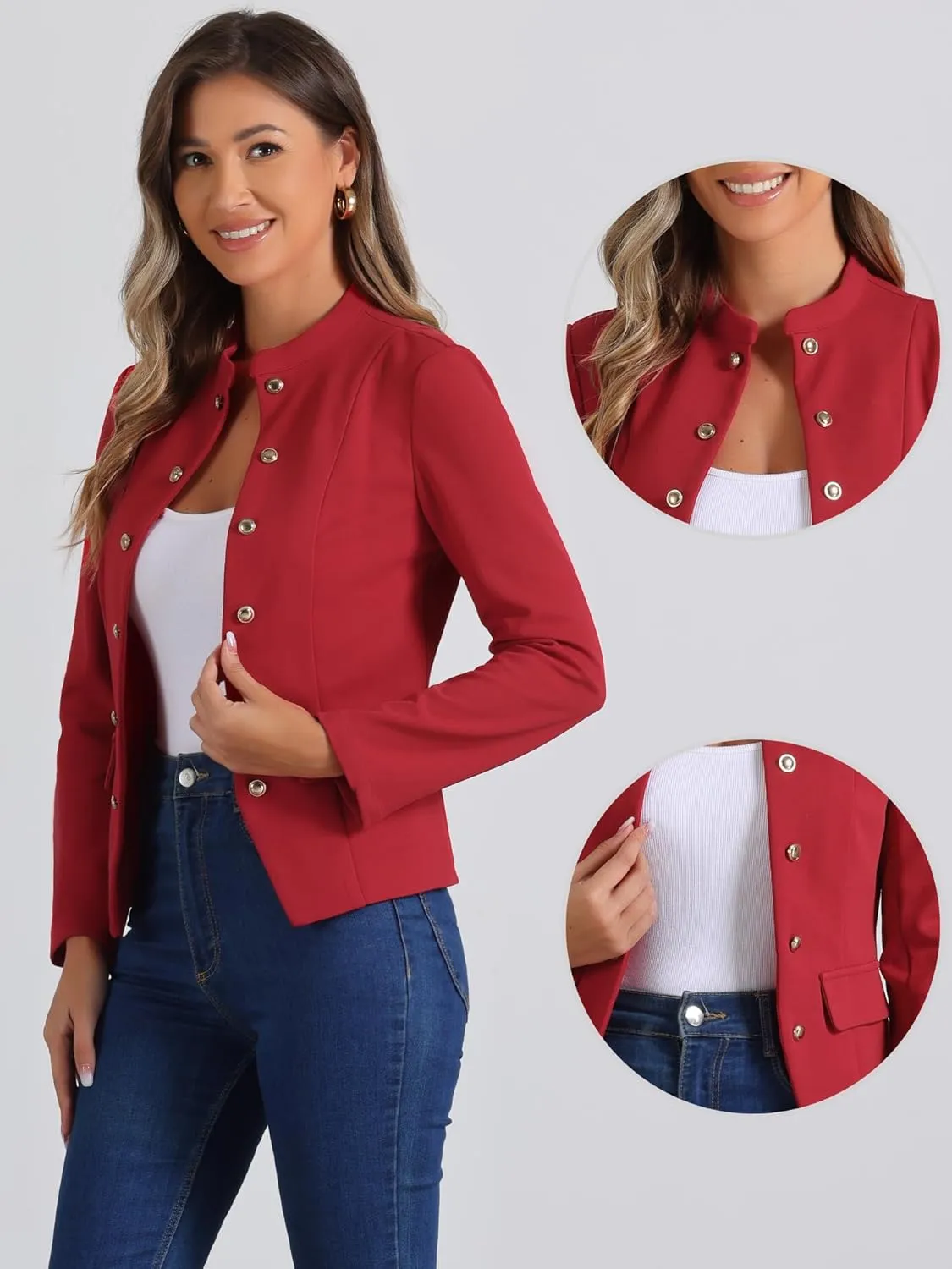 Allegra K Open Front Blazers for Women's Casual Long Sleeves Buttons Office Suit Jacket