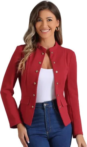 Allegra K Open Front Blazers for Women's Casual Long Sleeves Buttons Office Suit Jacket