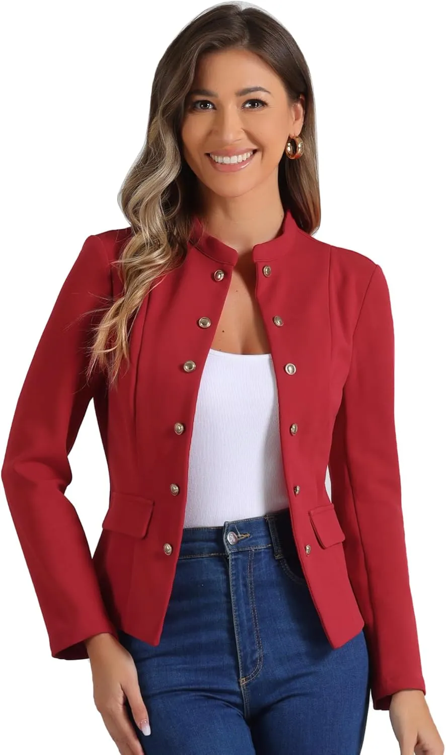 Allegra K Open Front Blazers for Women's Casual Long Sleeves Buttons Office Suit Jacket