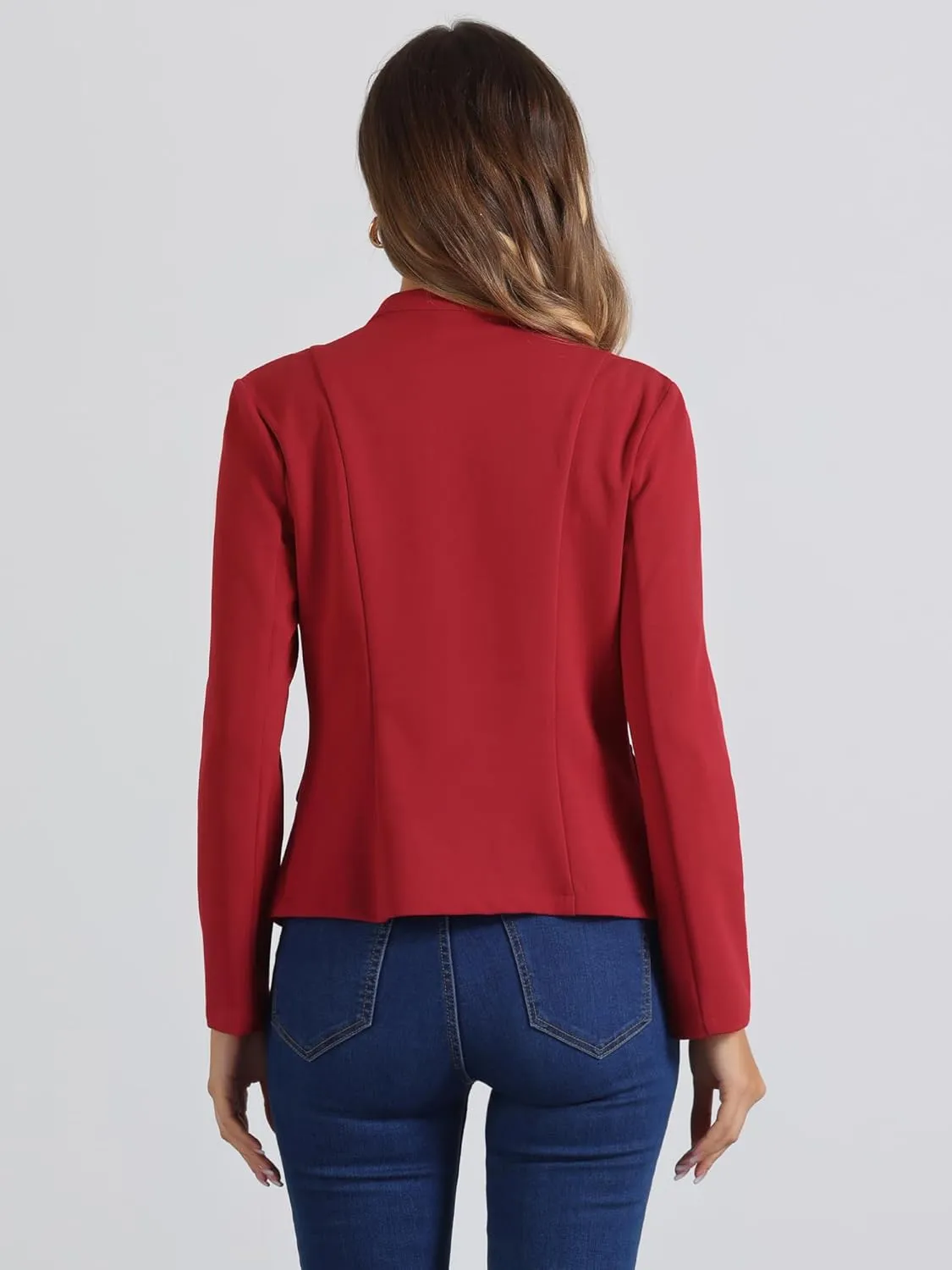 Allegra K Open Front Blazers for Women's Casual Long Sleeves Buttons Office Suit Jacket