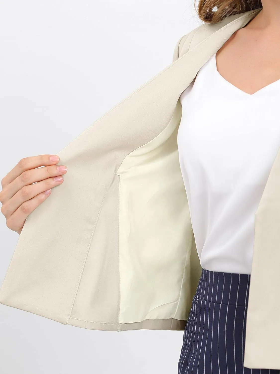 Allegra K Women's Crop Collarless Blazers Suit Zip Decor Work Office Jackets Blazer