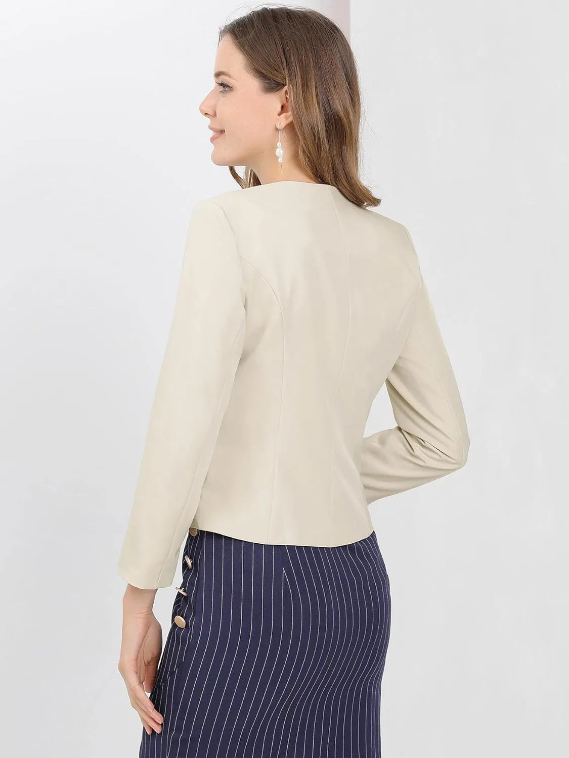 Allegra K Women's Crop Collarless Blazers Suit Zip Decor Work Office Jackets Blazer