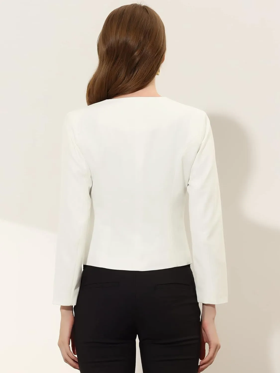 Allegra K Women's Crop Collarless Blazers Suit Zip Decor Work Office Jackets Blazer