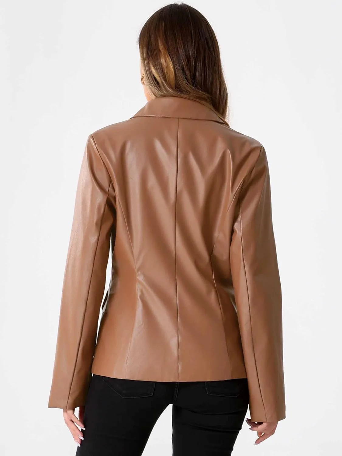 Allegra K Women's Faux PU Leather Blazers Double Breasted Motorcycle Moto Biker Jackets