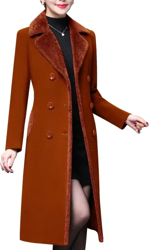 Aprsfn Women's Winter Wool Coats Double-breasted Notched Lapel Warm Jackets Midi Long Peacoat Long Sleeve Pea Coats