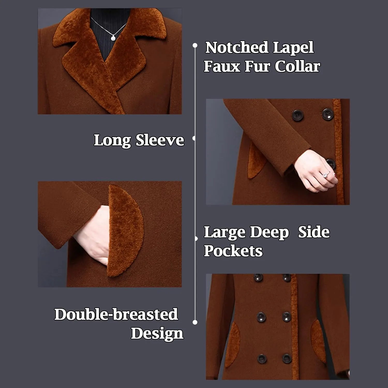 Aprsfn Women's Winter Wool Coats Double-breasted Notched Lapel Warm Jackets Midi Long Peacoat Long Sleeve Pea Coats