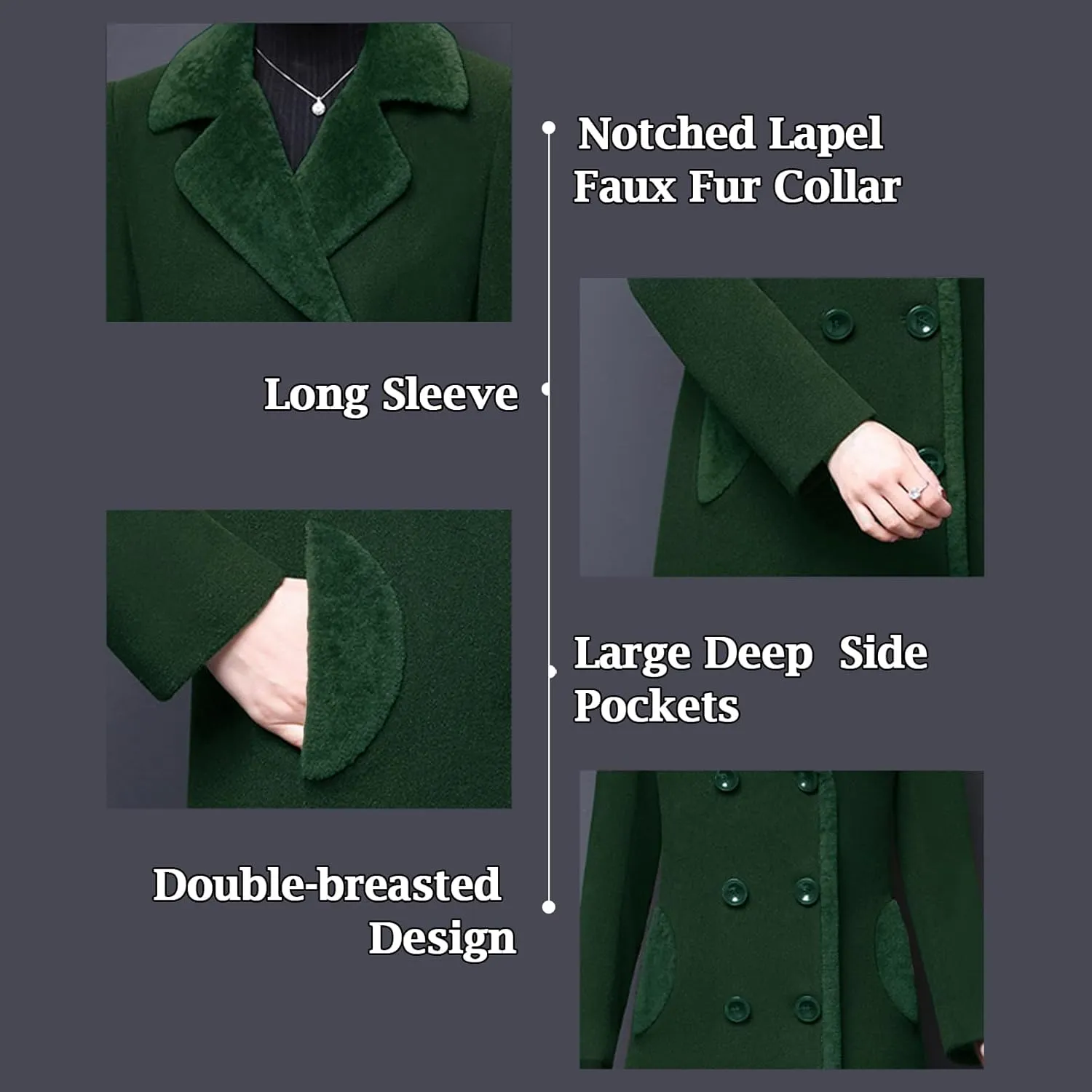Aprsfn Women's Winter Wool Coats Double-breasted Notched Lapel Warm Jackets Midi Long Peacoat Long Sleeve Pea Coats
