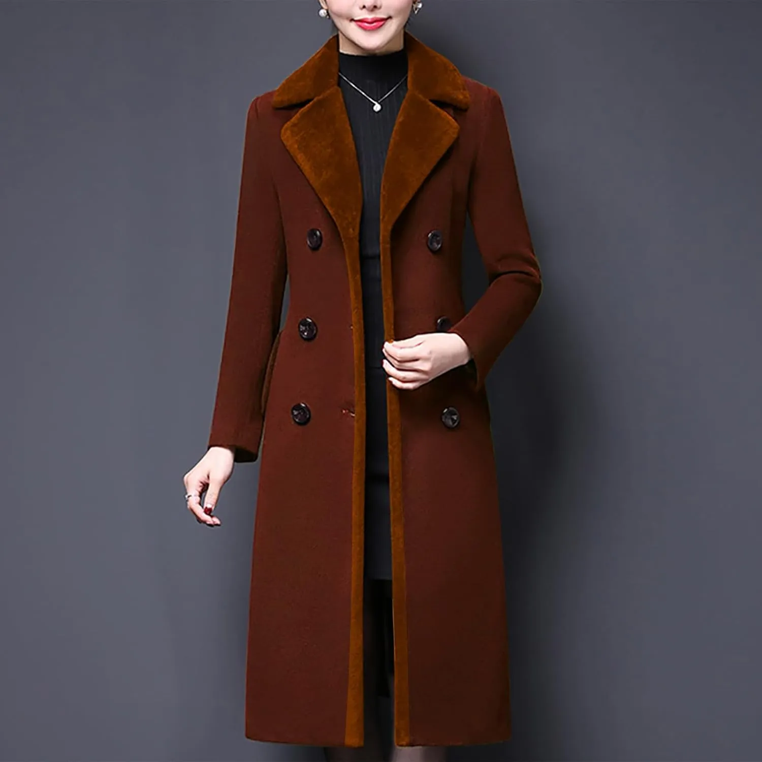 Aprsfn Women's Winter Wool Coats Double-breasted Notched Lapel Warm Jackets Midi Long Peacoat Long Sleeve Pea Coats