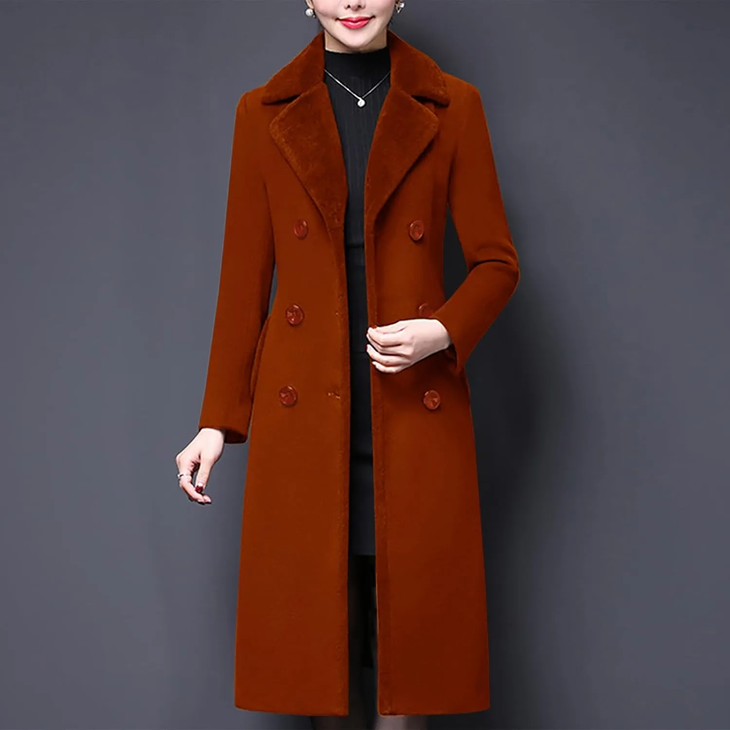 Aprsfn Women's Winter Wool Coats Double-breasted Notched Lapel Warm Jackets Midi Long Peacoat Long Sleeve Pea Coats