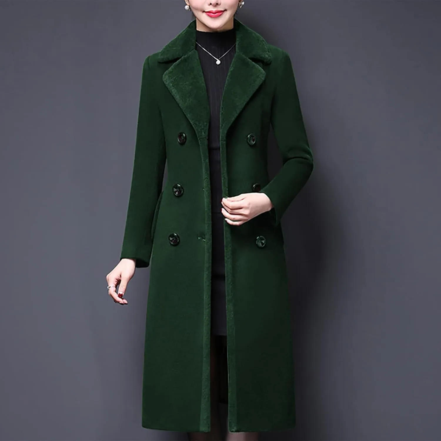 Aprsfn Women's Winter Wool Coats Double-breasted Notched Lapel Warm Jackets Midi Long Peacoat Long Sleeve Pea Coats