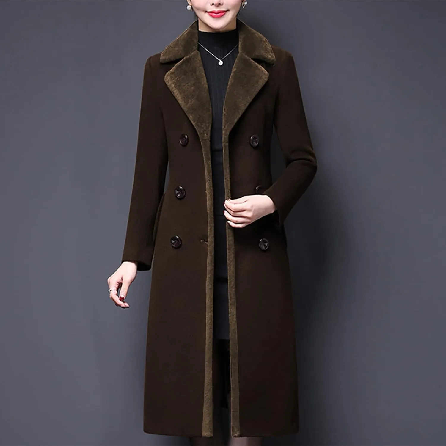 Aprsfn Women's Winter Wool Coats Double-breasted Notched Lapel Warm Jackets Midi Long Peacoat Long Sleeve Pea Coats