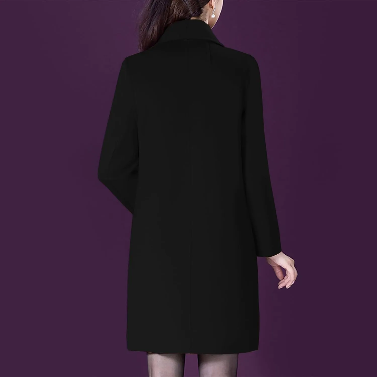 Aprsfn Women's Winter Wool Coats Long Sleeve One Buttoned Pea Coats Notched Lapel Jackets Mid-Length Windproof Overcoat