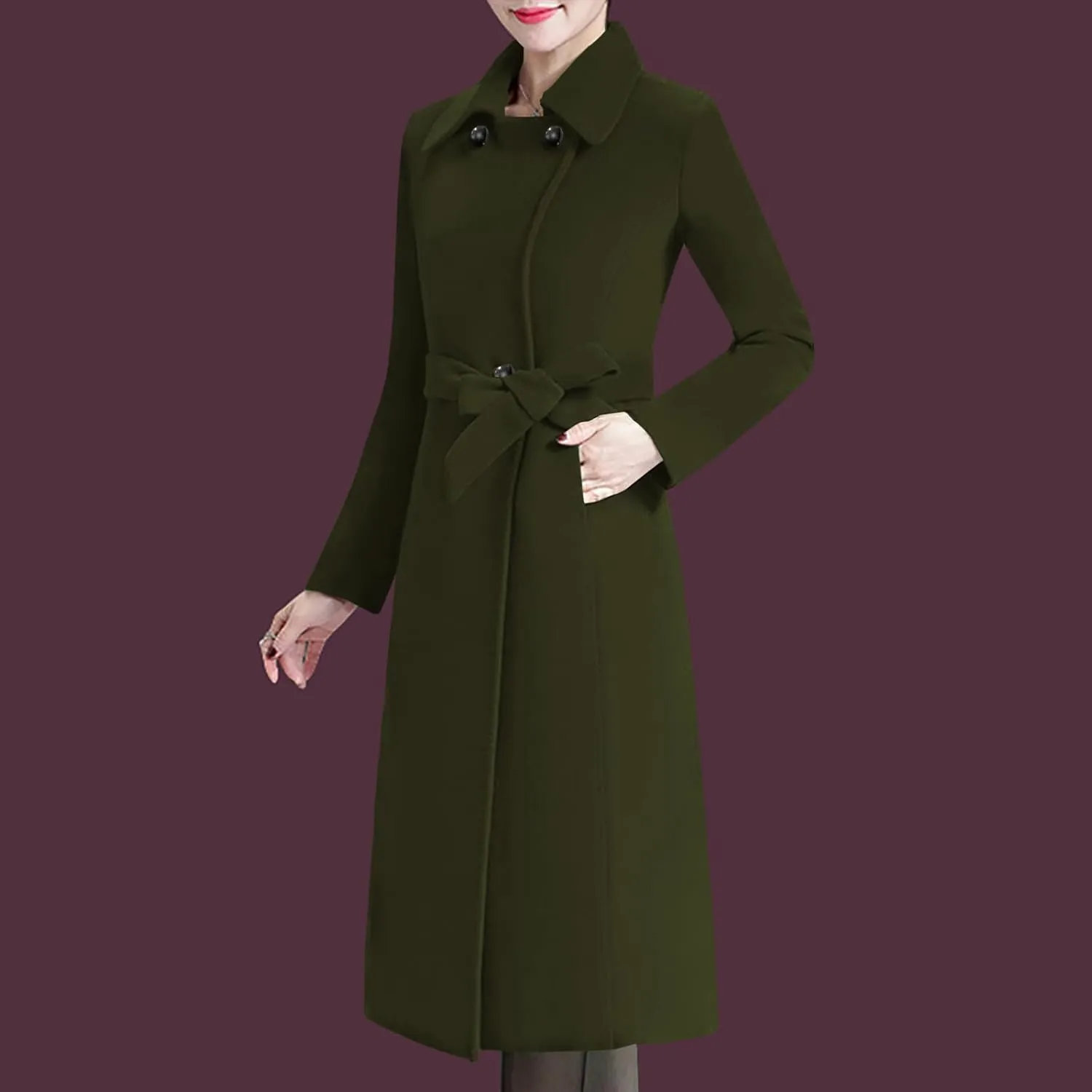 Aprsfn Women's Winter Wool Coats Warm Double-breasted Notched Lapel Jackets Midi Long Peacoat Long Sleeve Pea Coats
