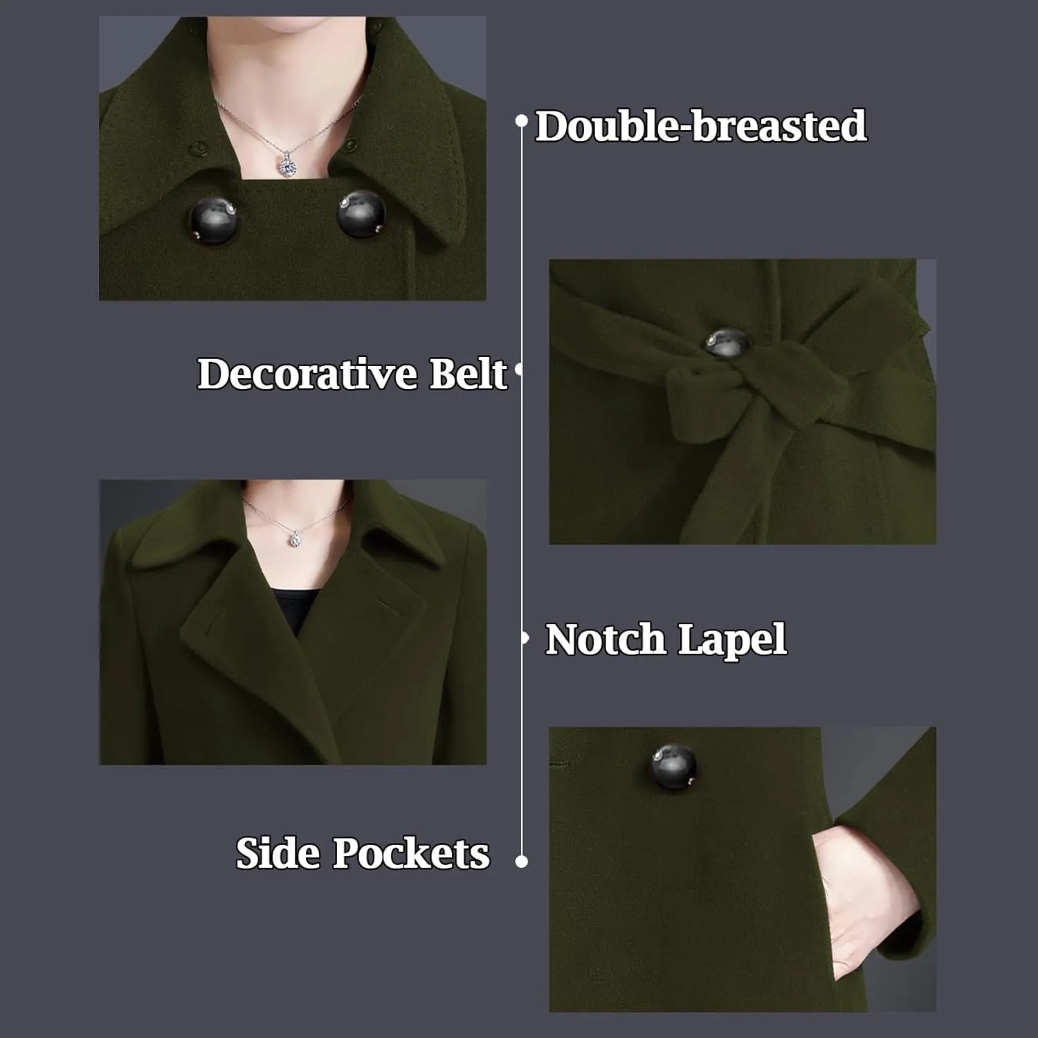 Aprsfn Women's Winter Wool Coats Warm Double-breasted Notched Lapel Jackets Midi Long Peacoat Long Sleeve Pea Coats