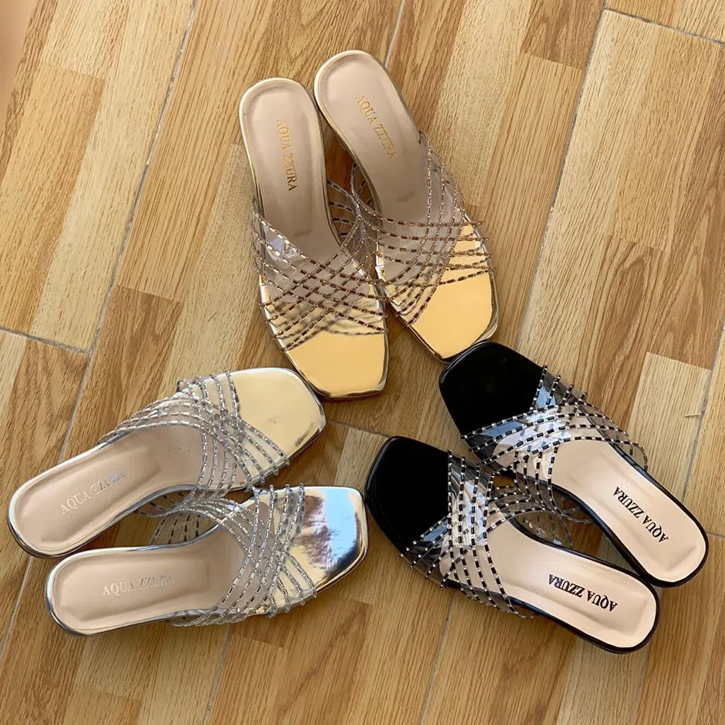 AQ Heels Transparent Clear Vinyl Rhinestone Sandal #10384 #22