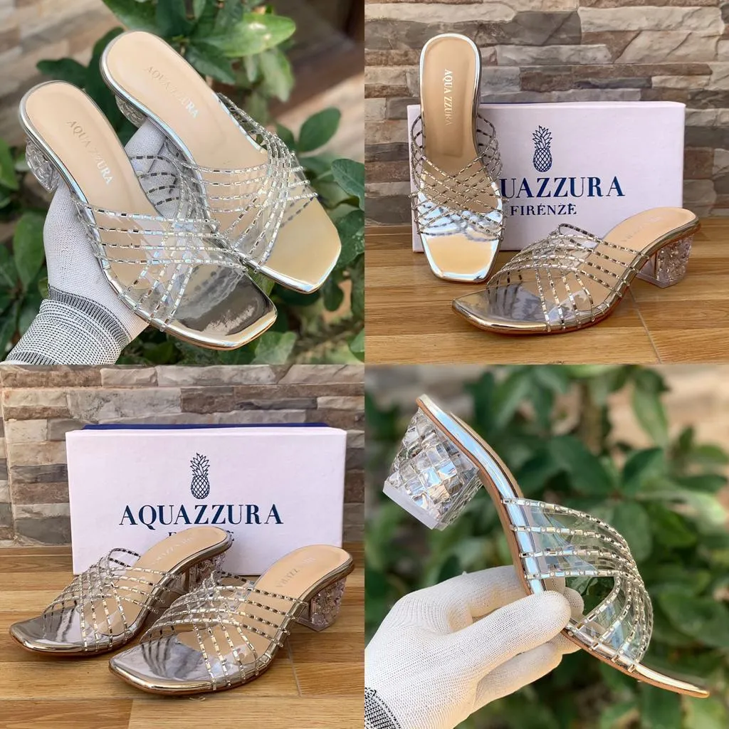 AQ Heels Transparent Clear Vinyl Rhinestone Sandal #10384 #22