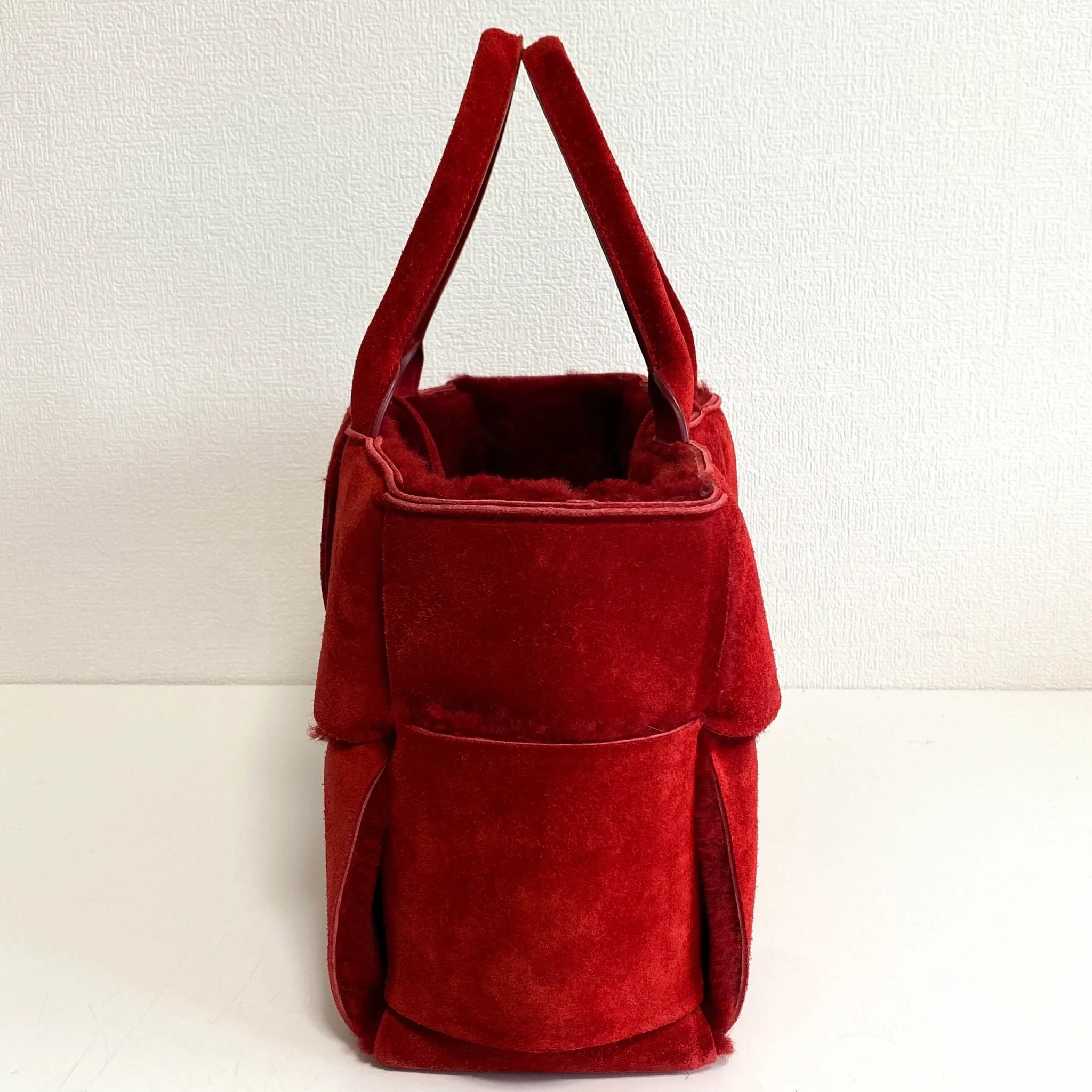 Arco Tote Red Suede Leather / Fur Handbag