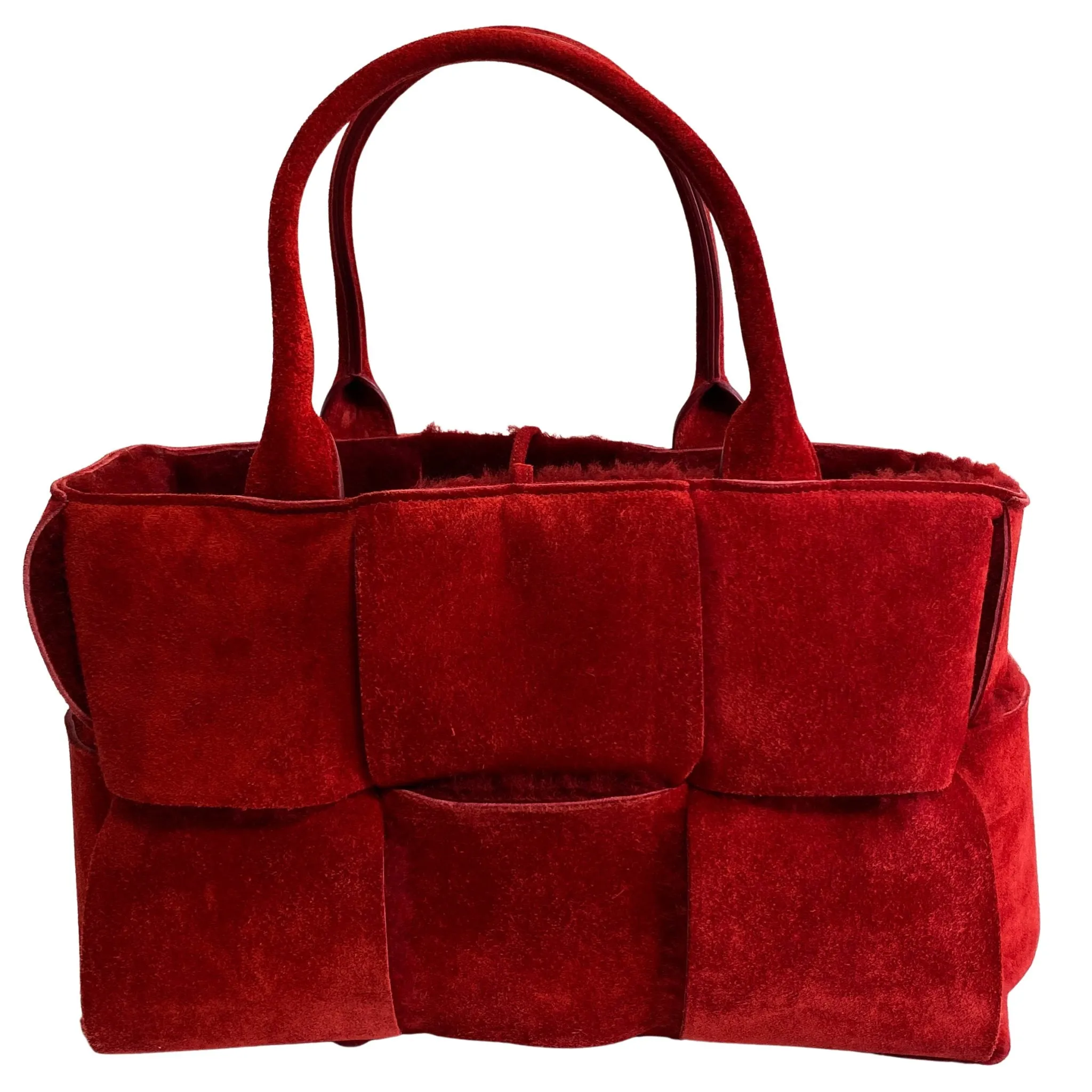 Arco Tote Red Suede Leather / Fur Handbag