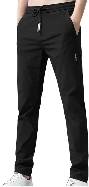Aymnlox Mens Baggy Pants Straight Leg Slim Fit Lightweight Casual Pants Quick Dry Drawstring Stretch Trousers with Pockets
