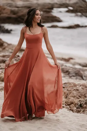 B4169 - Scoop Spaghetti Straps Sleeeveless Satin A-Line Long Bridesmaid Dress
