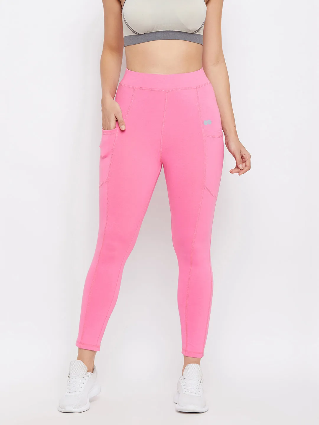 Baby Pink Snug Fit Active Ankle-Length Tights