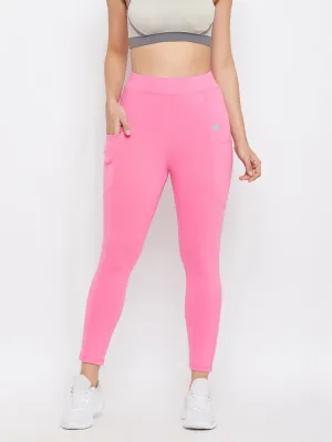 Baby Pink Snug Fit Active Ankle-Length Tights