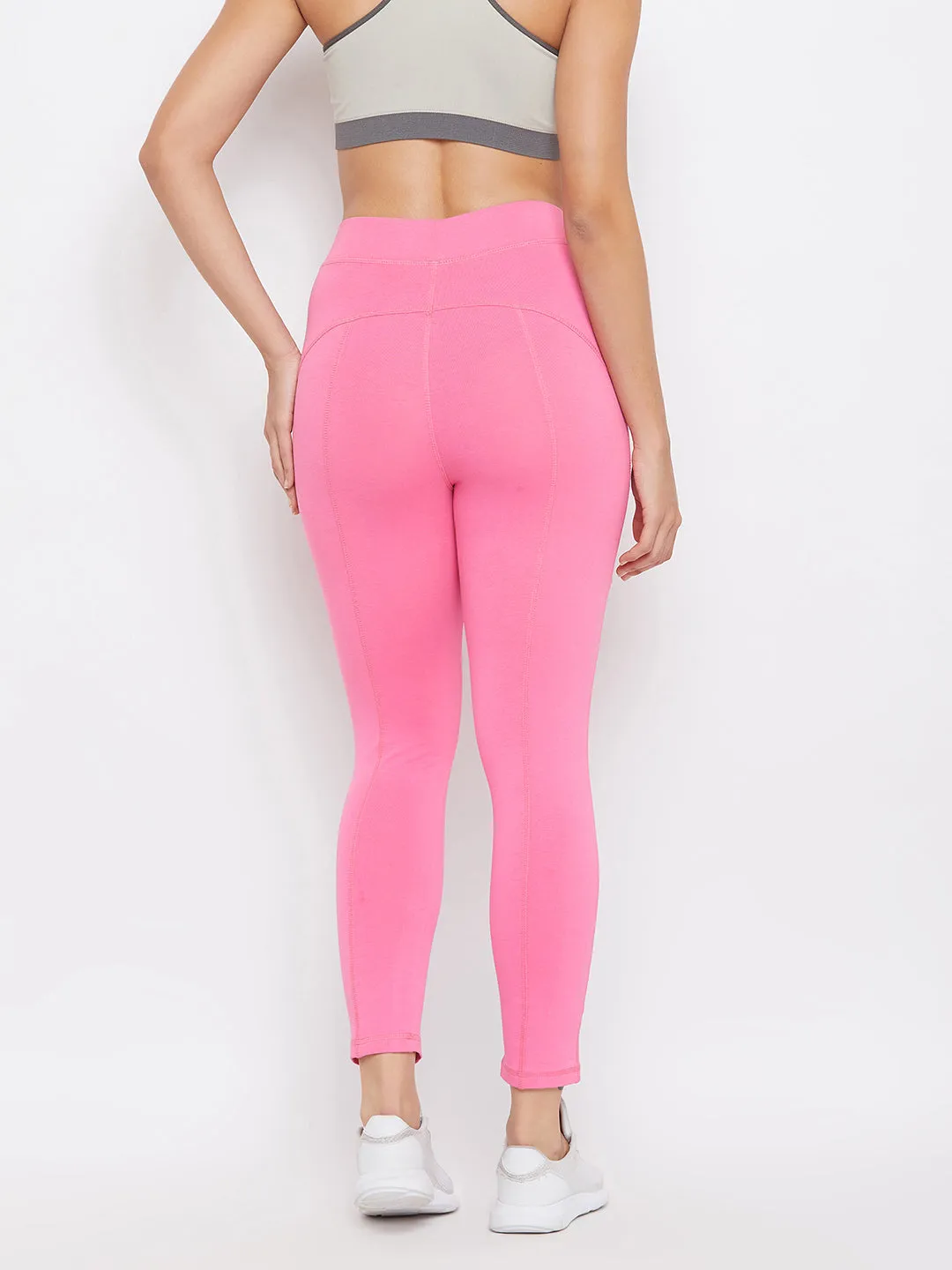 Baby Pink Snug Fit Active Ankle-Length Tights