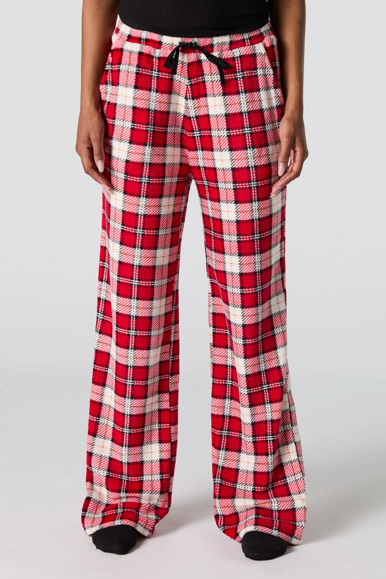 Bas de pyjama en peluche à carreaux