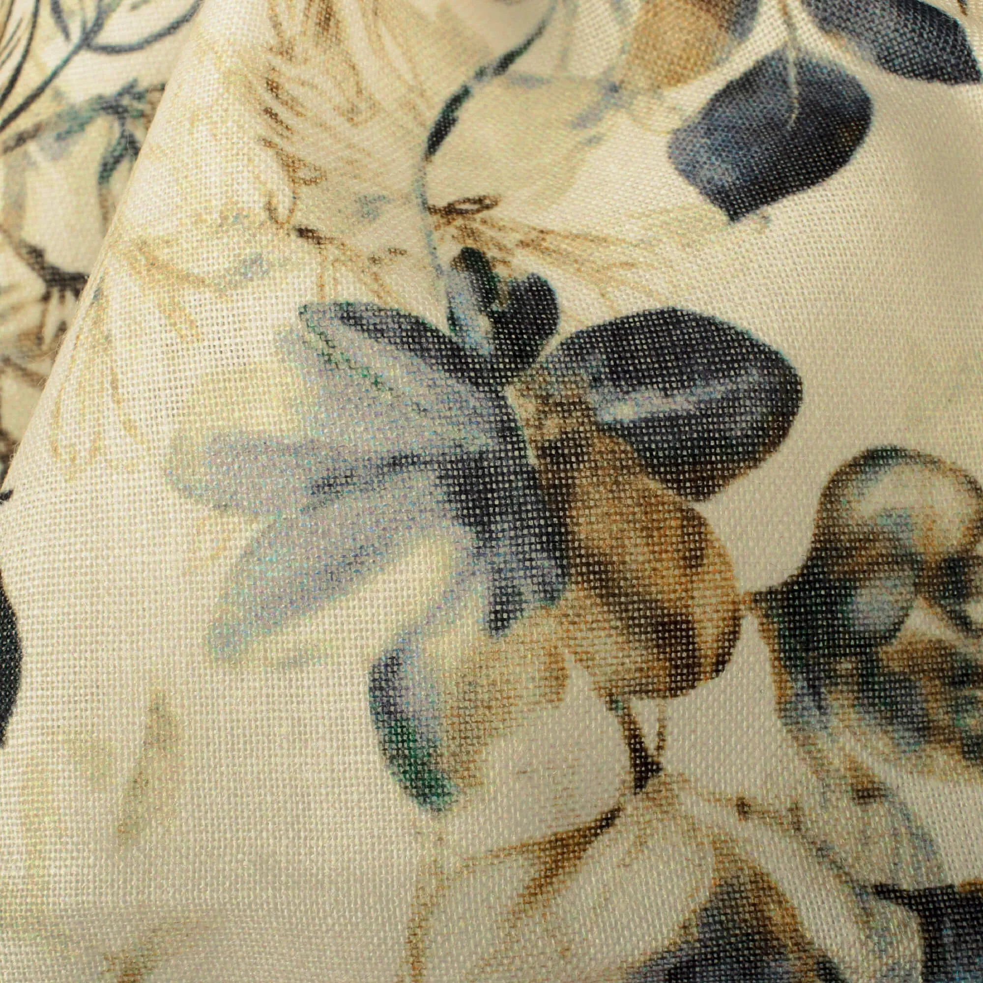 Beige And Grey Floral Pattern Digital Print Poly Cambric Fabric