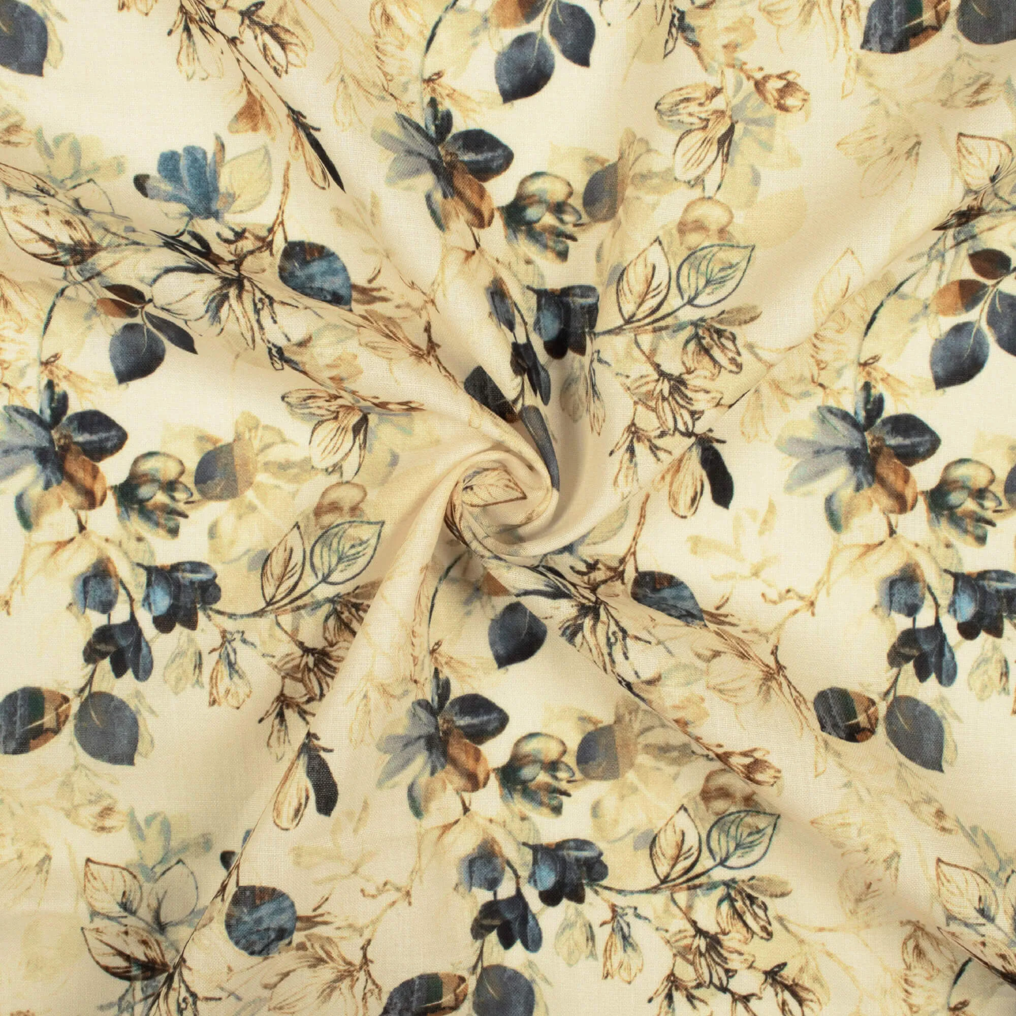 Beige And Grey Floral Pattern Digital Print Poly Cambric Fabric