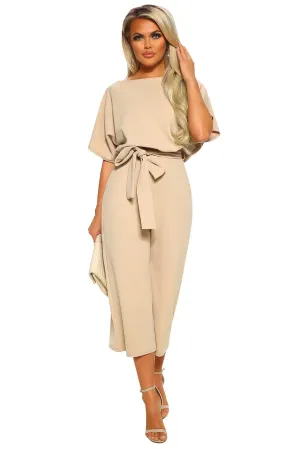 Beige Apricot Culotte Belted Jumpsuit