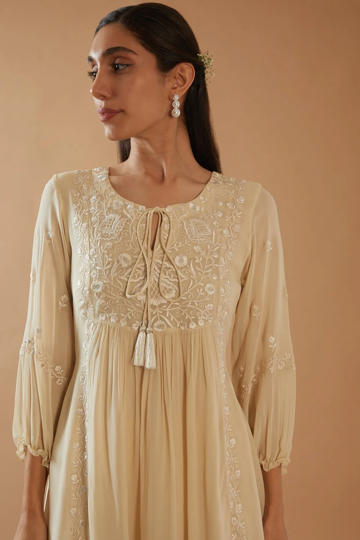 BEIGE EMBROIDERED DRESS