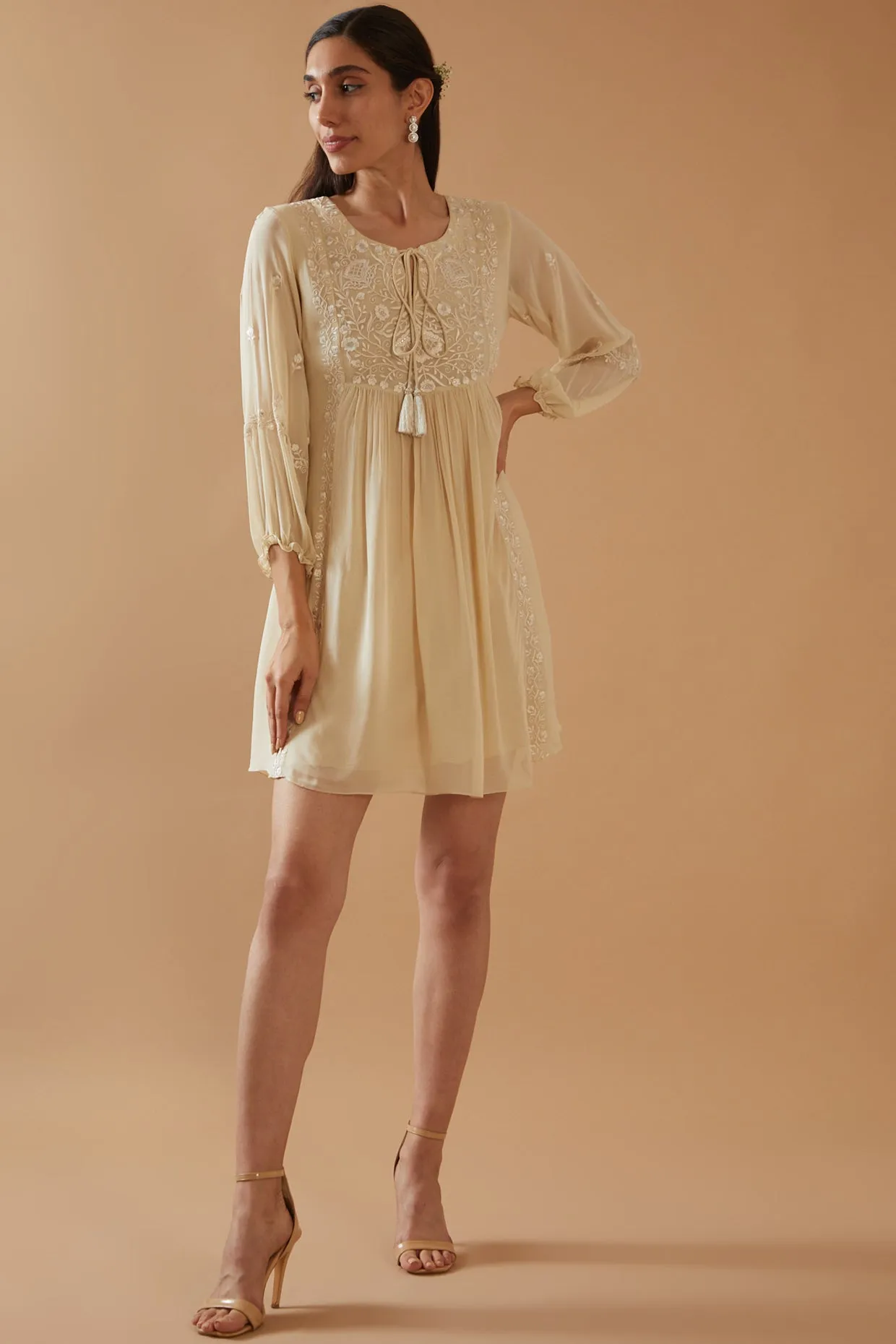 BEIGE EMBROIDERED DRESS